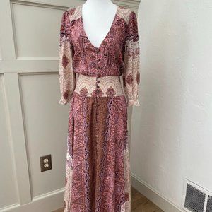 Free people boho peasant printed dress XS